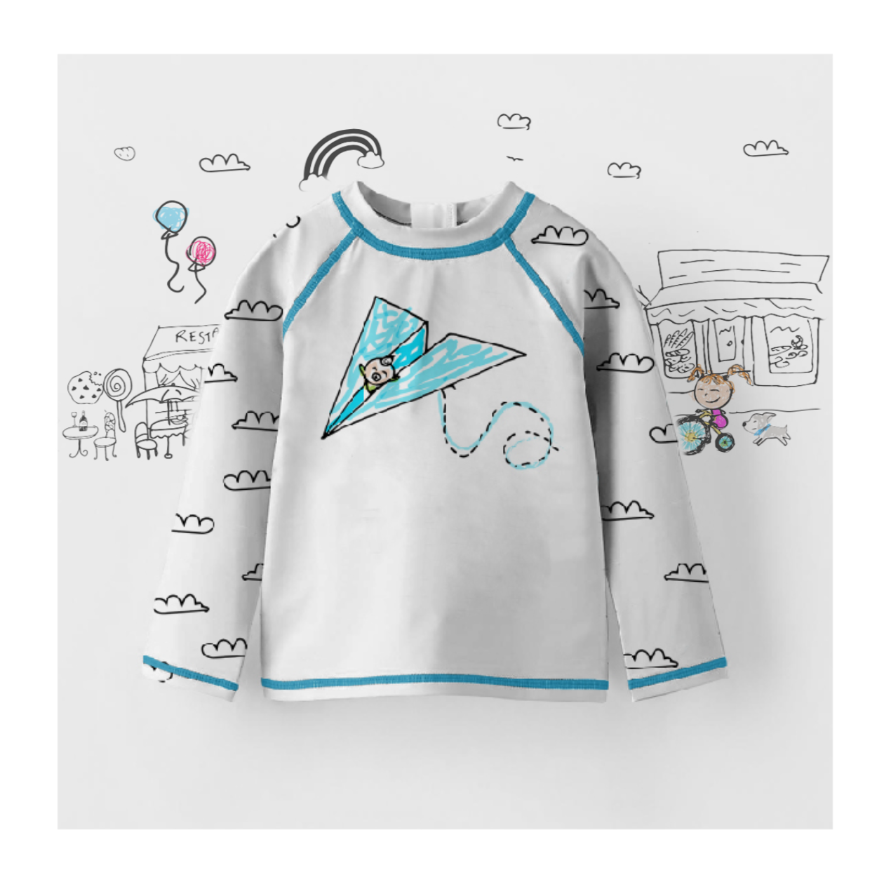 Toddler Jelly in Paper Plane Long Sleeve Swimwear Shirt