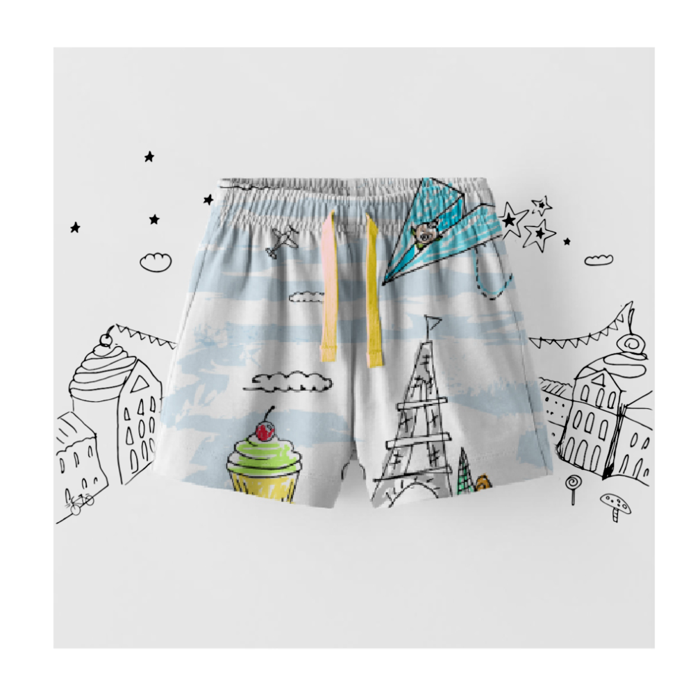 Toddler Paper Plane in Paris Shorts