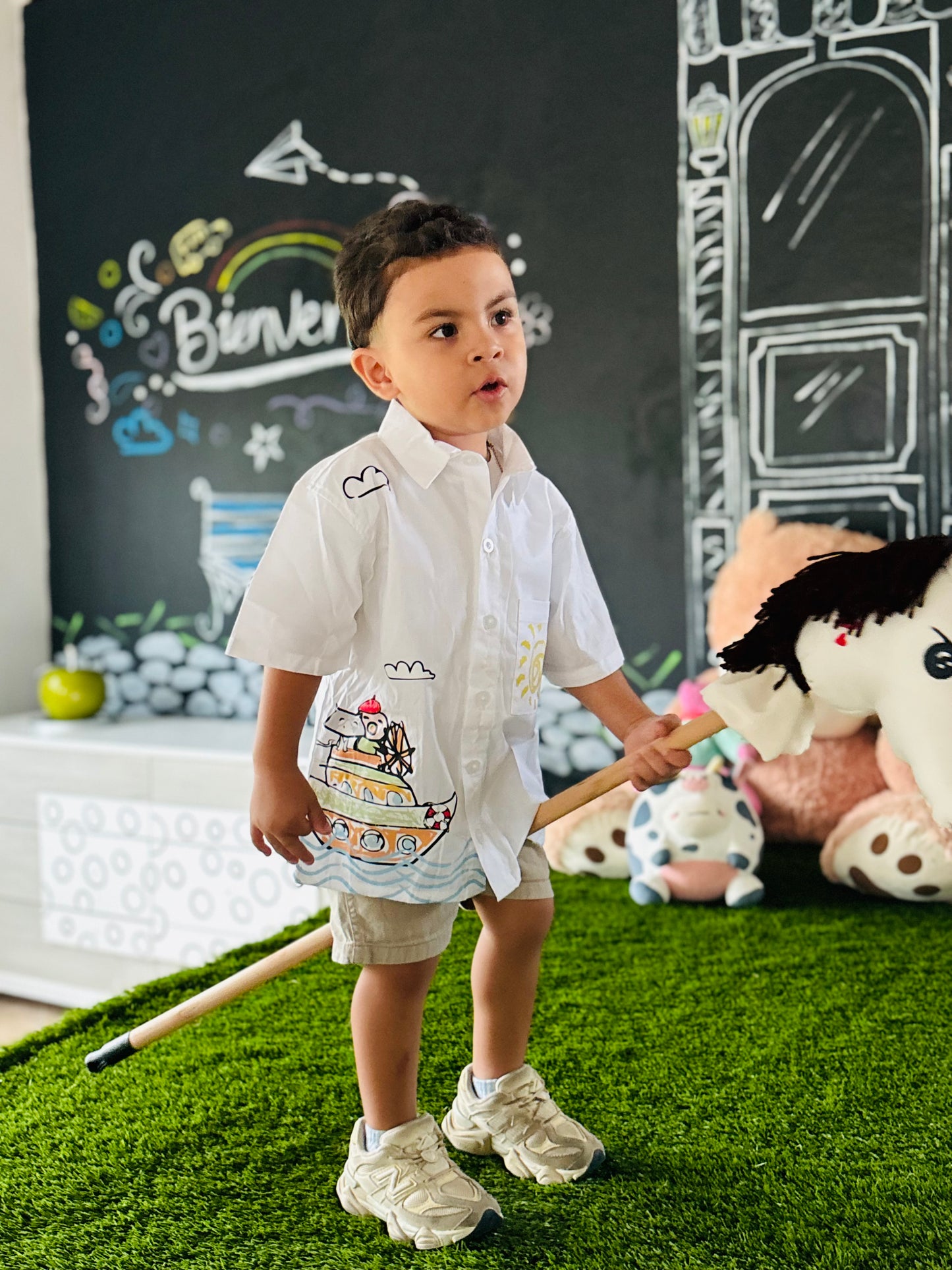 Toddler Jelly and Coco Sail Boat Button-Up Cotton Shirt