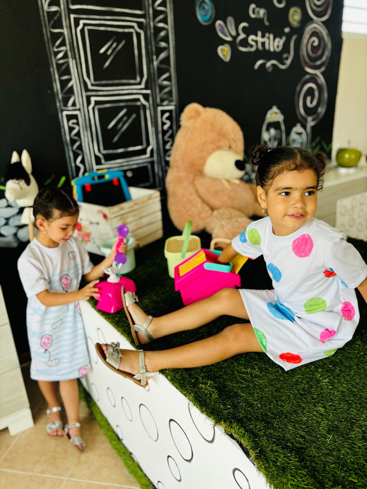 Toddler’s White Dress with Colorful Polka Dots