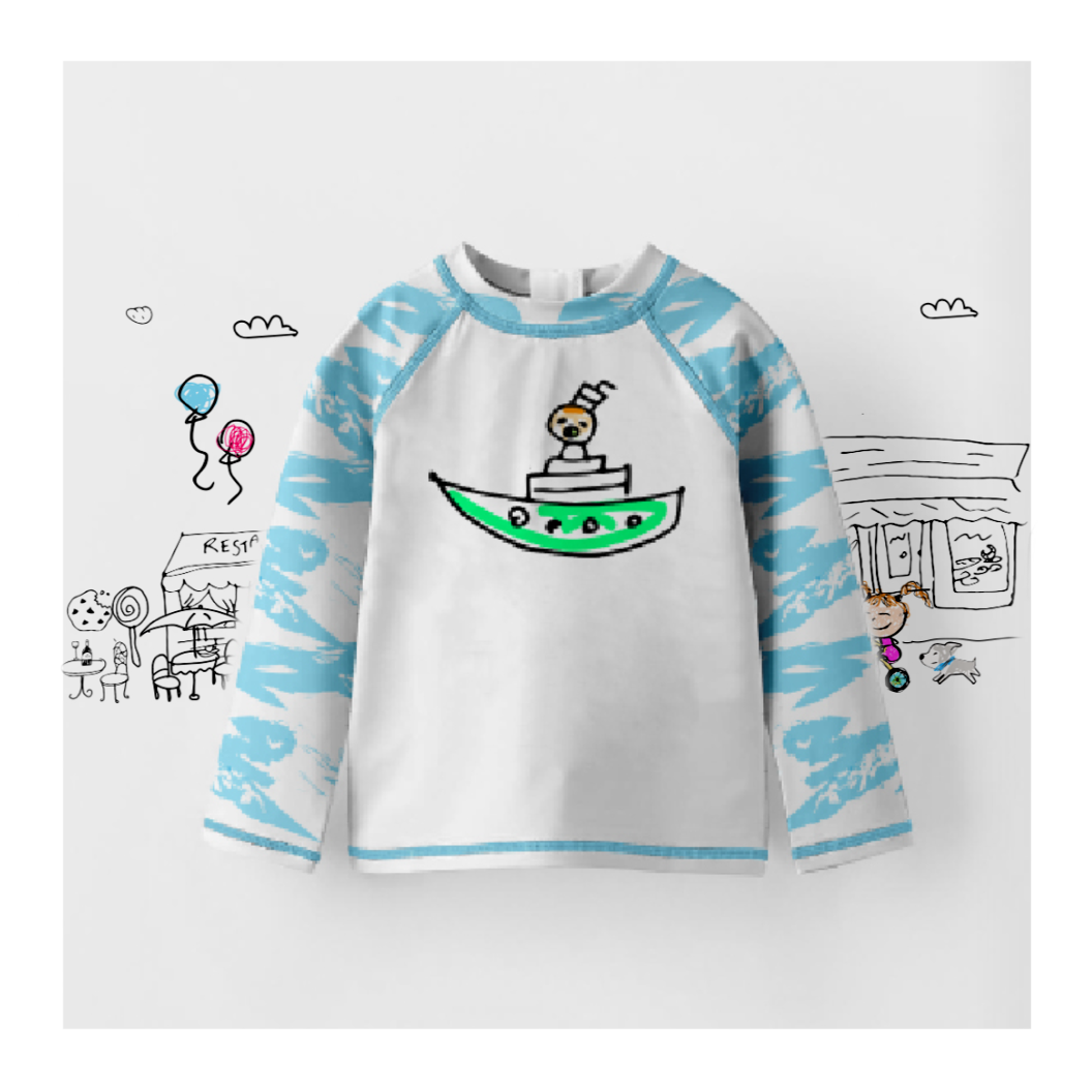 Toddler’s Jelly on a Boat Print Blue Long Sleeve Swimwear Shirt