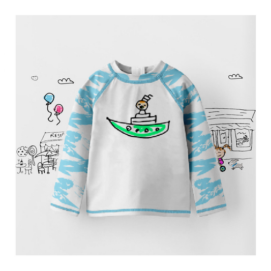 Toddler’s Jelly on a Boat Print Blue Long Sleeve Swimwear Shirt
