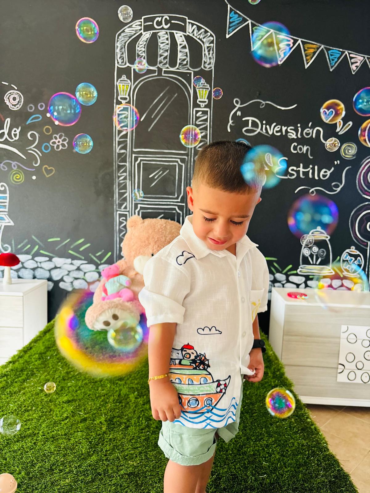 Toddler Jelly and Coco Sail Boat Button-Up Linen Shirt