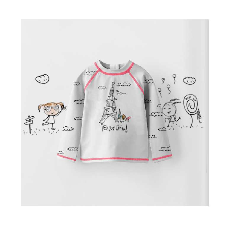 Toddler Eiffel Tower Clouds Long Sleeve Swimwear Shirt