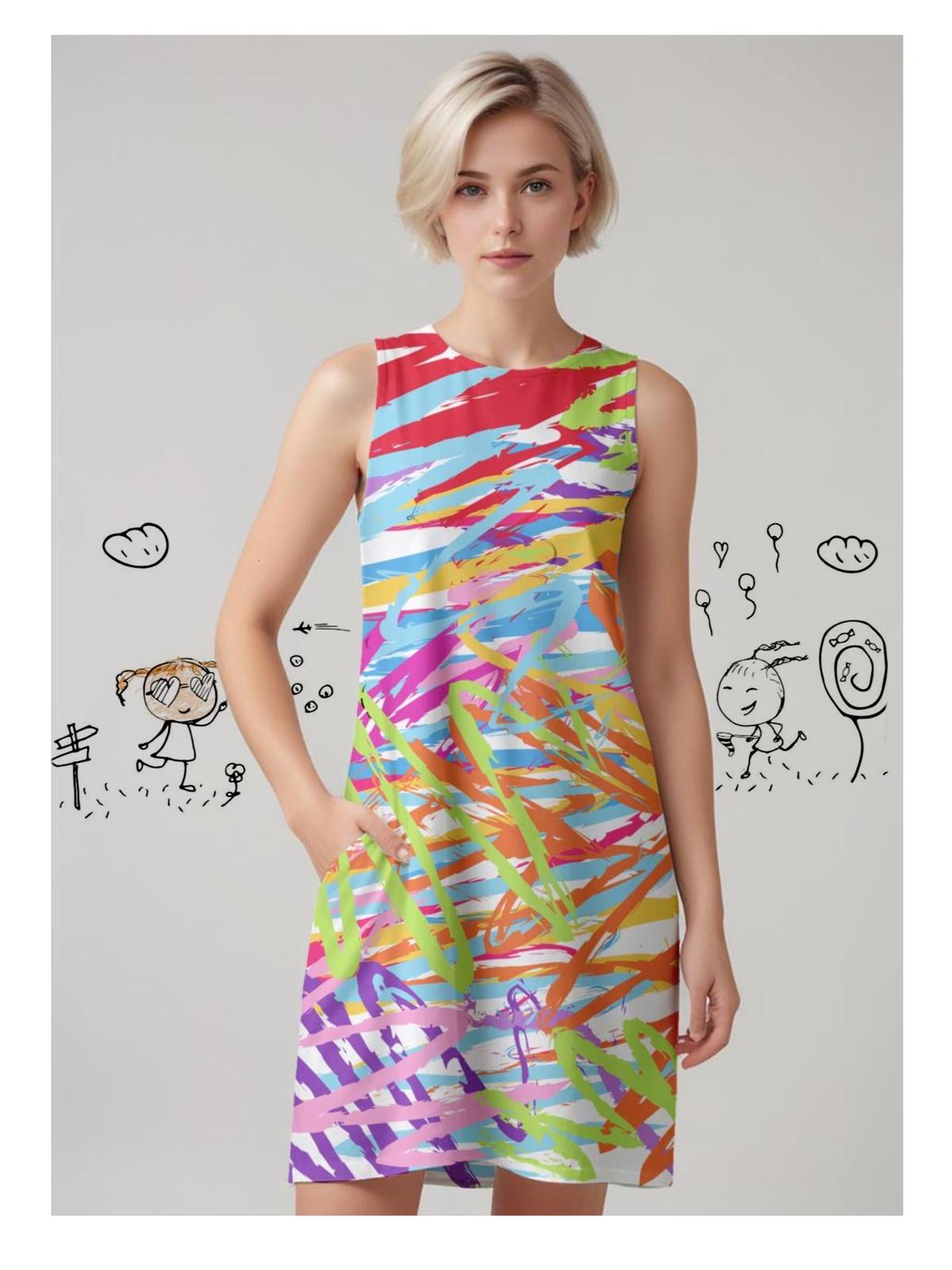 Women’s Sleeveless Colorful Scribble Dress