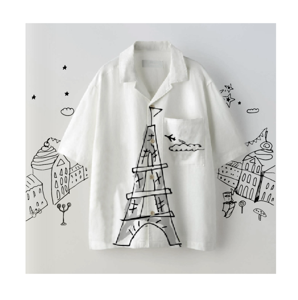 Toddler Eiffel Tower Button-Up Linen Shirt