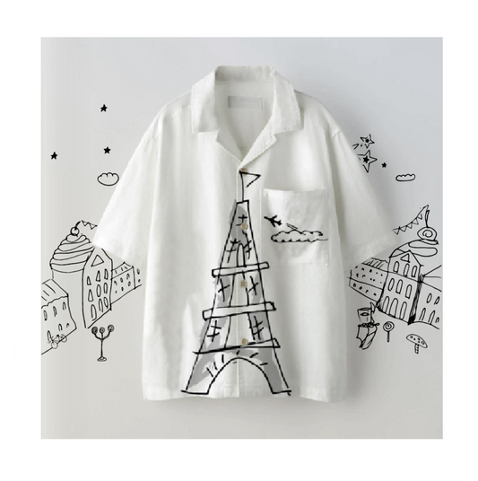 Toddler Eiffel Tower Button-Up Linen Shirt